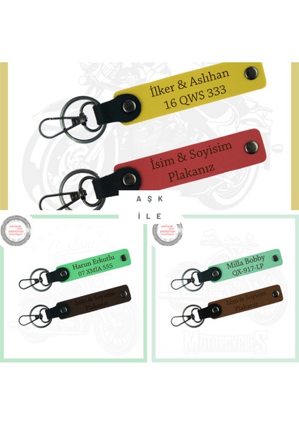 Hız Tutkunlarına, Isim ve Plaka Yazılı 2'li Özel Deri Anahtarlık, Hediyelik, Nar Çiçeği-Yeşil-Laci fiyatları