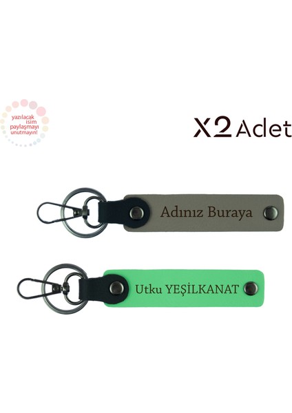 Şirket Çalışanlarına Özel Hediye – Isme Özel 2’li Anahtarlık Takımı, Kül Gri-Fıstık Yeşil