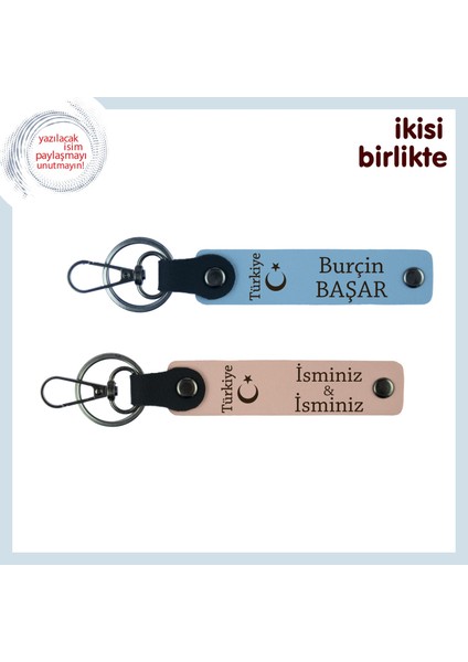Askerlik Anısı Olarak Hediye – Ayyıldız ve Türkiye Isimli Anahtarlık Takımı, Gök Mavi-Yavru Ağzı