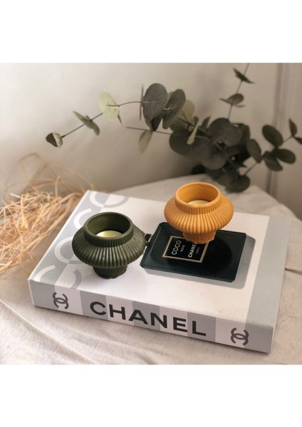 2'li Tealight Hardal Haki Siyah 8x6 Cm, Şık ve Doğal Dekorasyon Ürünü