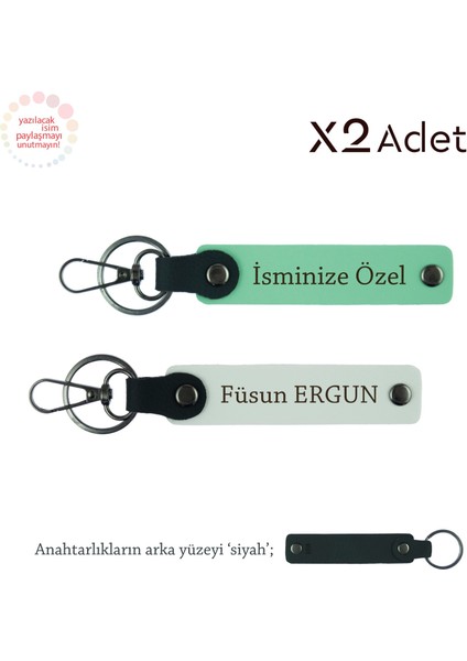 Kuzene Yılbaşı Hediyesi, Isim & Soyisim Kişiselleştirilmiş 2’li Anahtarlık, Yeşil-Beyaz-Siyah