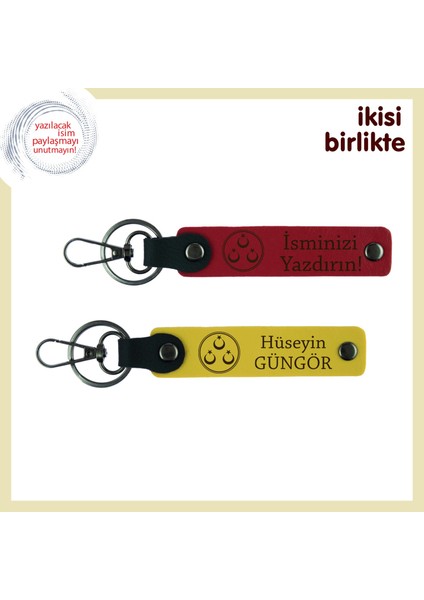 Üzerine Isim Eklenebilen Üç Ayyıldız Temalı Anahtarlık – Sevdiklerine Özel Armağan, Kırmızı-Sarı