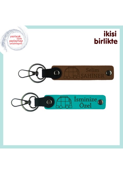 Iki Kampçının Ortak Hatırası, Kişiye Özel Karavan Temalı Anahtarlık, Açık Kahve-Koyu Turkuaz