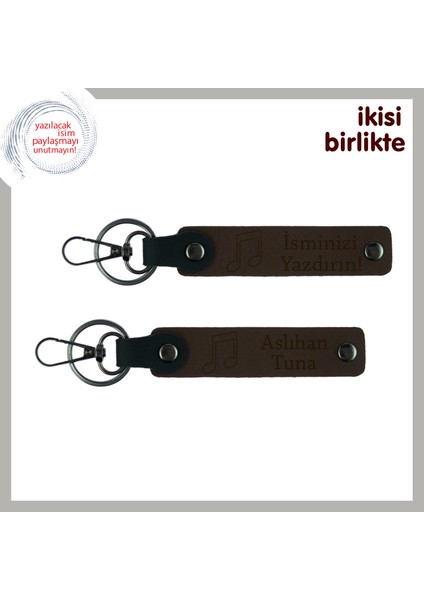 Şarkılarla Büyüyen Aşklara, Nota Temalı Kişiselleştirilebilir Deri Anahtarlık Seti, K Kahve-K Kahve