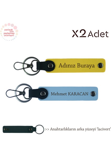 Babaya Manevi Jest, Isimli & Soyisimli 2’li Anahtarlık Hediye Takımı, Sarı-Gök Mavi-Lacivert