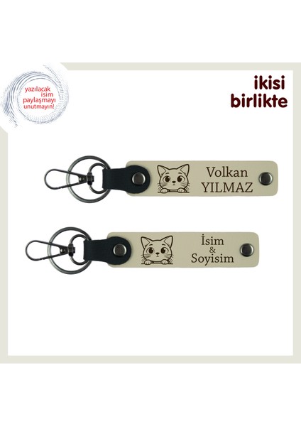 Ilişkinize Dahil Olan Patiye Ortak Hediye, Kedili Deri Anahtarlık Takımı, Sütlü Kahve-Sütlü Kahve