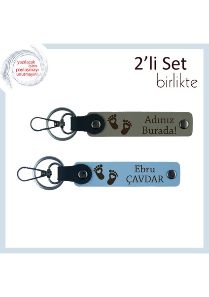 Yeni Bebek Sahibi Olan Arkadaşa Verilebilecek Anlamlı Hediye, Kalpli Ayak Temalı Set, Kül Gri-G Mavi