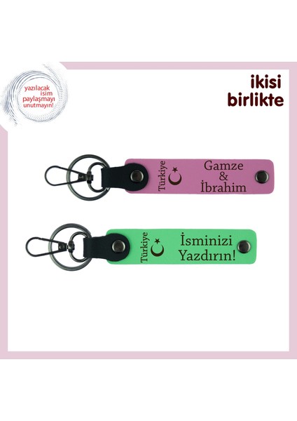 Müdüre Özel Zarif Teşekkür Hediyesi – Ayyıldız ve Türkiye Temalı Anahtarlık Takımı, Pembe-Yeşil