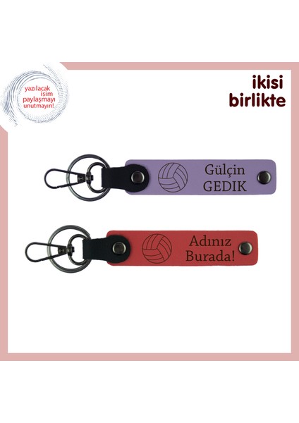 Spora Gönül Verenlere Uygun Hediyelik, Adınız Yazılabilir Deri Anahtarlık Seti, Lila-Nar Çiçeği