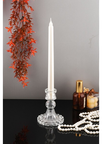 Şeffaf Küçük Dekoratif Cam Şamdan, Kristal Görünümlü Mumluk