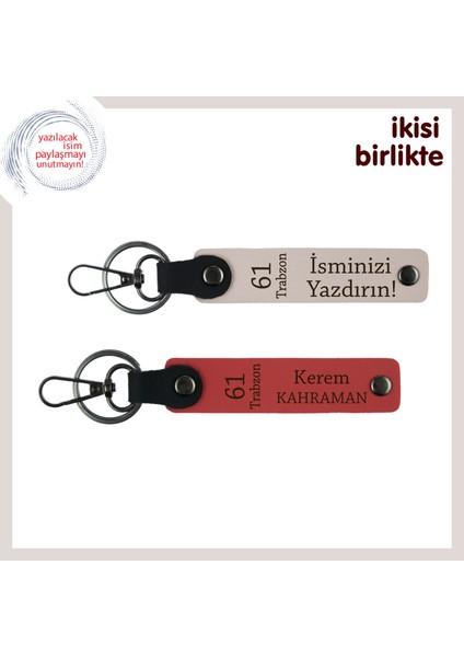 Sevdiklerinize Özel 61 Trabzon Temalı Anahtarlık, Kişisel Deri Armağan 2' Li Takım, Pudra-Nar Çiçeği
