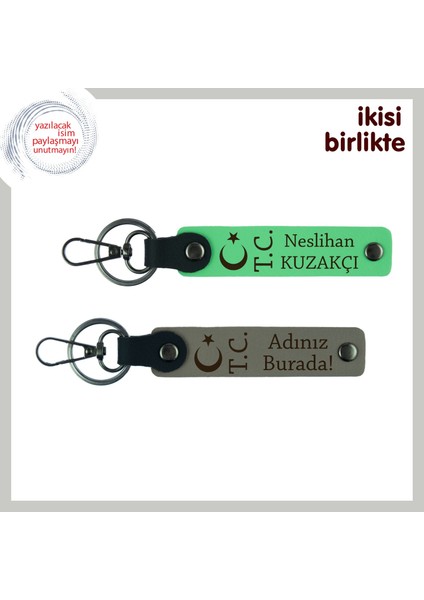 Babaya Anlamlı Bir Hatıra – Ay Yıldız Tc Işlemeli, Isimli Anahtarlık Takımı Hediye, F Yeşil-Kül Gri