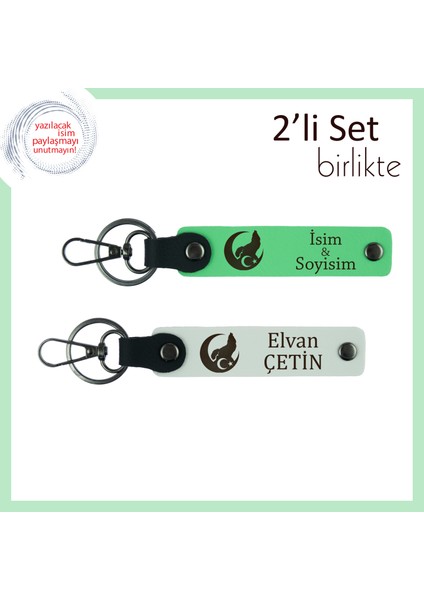 Ailene Anlamlı Hediye – Bozkurt ve Ayyıldız Isimli 2’li Anahtarlık Takımı, Fıstık Yeşil-Beyaz