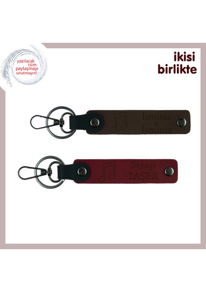 Birlikte Dinlenen Her Şarkıya Minnetle, Kişiye Özel Deri Anahtarlık Takımı, Koyu Kahve-Bordo