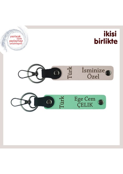 Milli Temalı Kişisel Armağan – Isim Yazılabilir Türk Yazısı Anahtarlık X2, Pudra-Yeşil