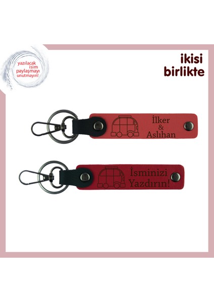 Iki Kampçının Ortak Hatırası, Kişiye Özel Karavan Temalı Anahtarlık, X2' Li, Nar Çiçeği-Kırmızı