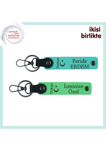 Milli Ruhla Hazırlanmış Ayyıldız ve Türkiye Temalı, Sevgili Ismine Anahtarlık Seti, Turkuaz-Yeşil