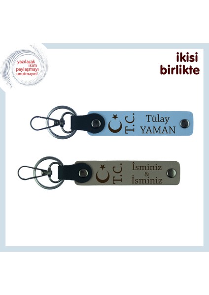 Evlat Için Gurur Yüklü Hatıra – Ay Yıldız Tc Desenli Kişiye Özel Isimli Anahtarlık, Gök Mavi-Kül Gri