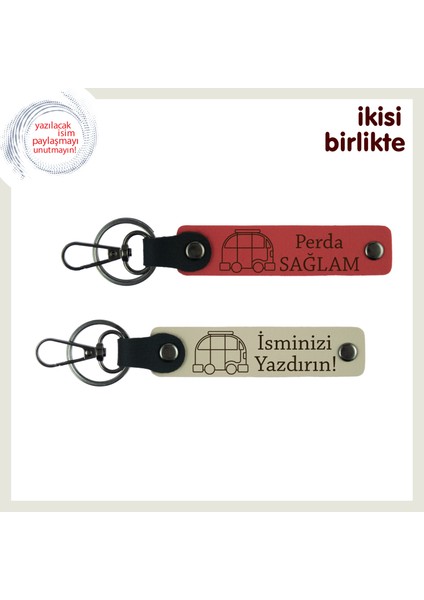 Karavanın Gölgesinde Doğan Aşklara, Deri Anahtarlık X2’li, Isminizi Yazdırın, Nar Çiçeği-Sütlü Kahve