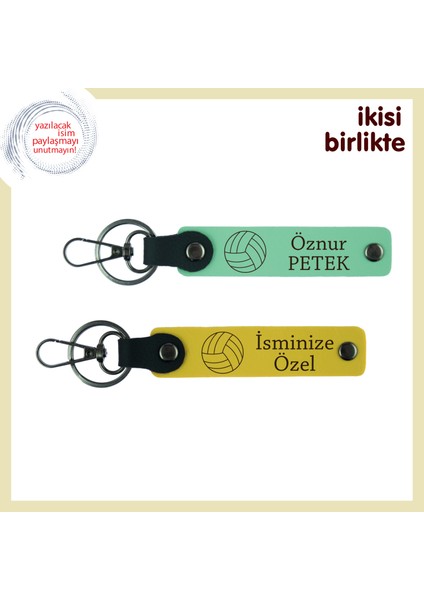 Servis Gibi Net Bir Sürpriz, Voleybol Toplu Kişisel Isimli Deri Anahtarlık Takımı, Açık Yeşil-Sarı