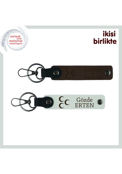 Yılbaşı Için Vatan Temalı Hediye – Üç Hilal, Isim Yazılı Anahtarlık Seti, Koyu Kahve-Beyaz