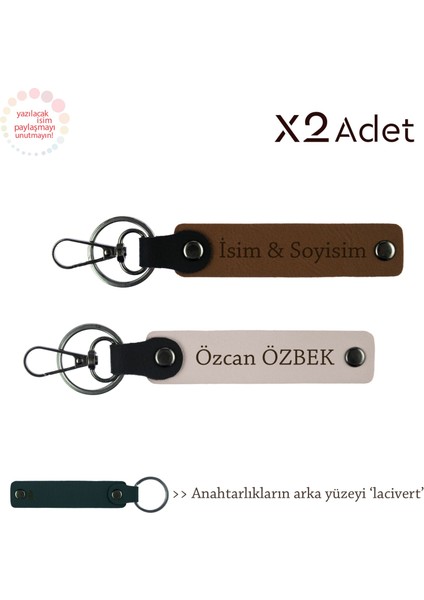Doğum Gününe Çok Anlamlı Hediye – Isme Özel 2’li Anahtarlık Takım, Açık Kahve-Pudra-Lacivert