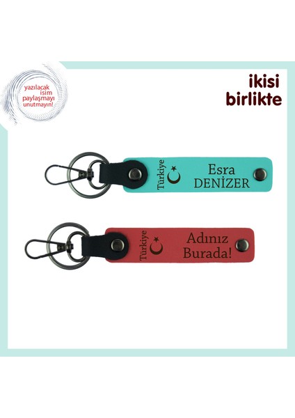 Kalbinin Sahibine Milli Ruhlu Hediye – Ayyıldız ve Türkiye Anahtarlık X2 Set, Turkuaz-Nar Çiçeği