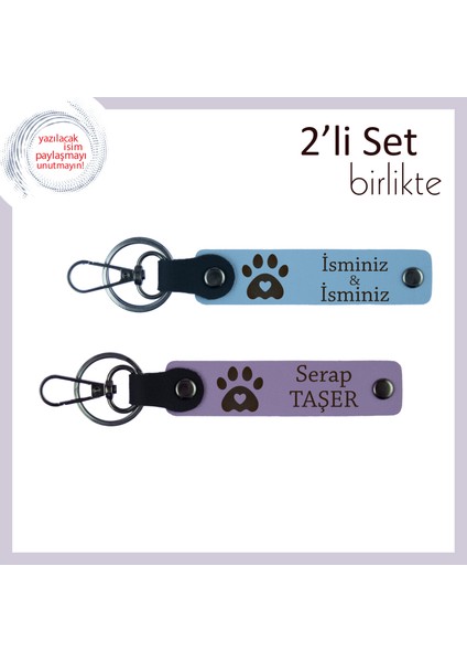 Kedi Sahibi Arkadaşınıza Uygun Anlamlı Armağan, Kalpli Pati Desenli Set, Gök Mavi-Mor Menekşe