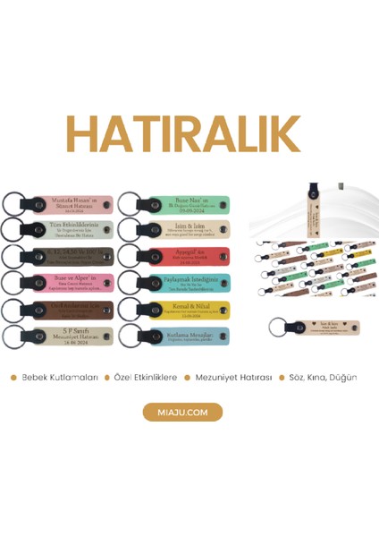 Öğrencilere Özel Hatıra, 34'lü Set, Isim Yazılabilir Deri Hediyelik Anahtarlık, Koyu Turkuaz modelleri