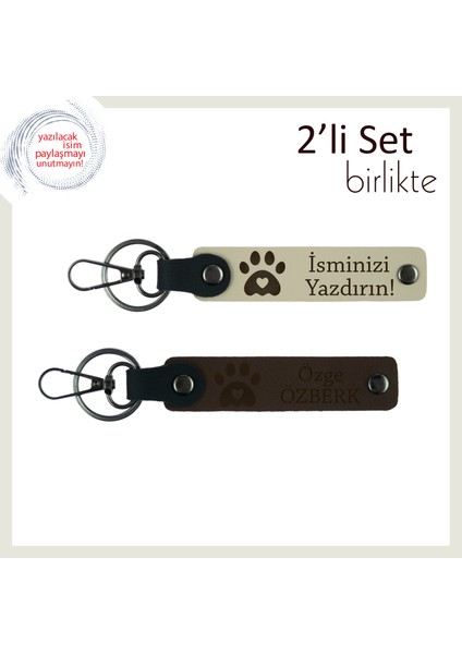 Evcil Hayvanıyla Arasında Bağ Kurmuşlara Hatıra, Kalpli Pati Temalı Anahtarlık Seti, S Kahve-K Kahve