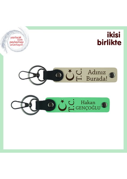 Birlikte Taşınacak Hatıra, Ay Yıldız Tc Sevgiliye Özel Kişisel Anahtarlık Takımı, Sütlü Kahve-Yeşil