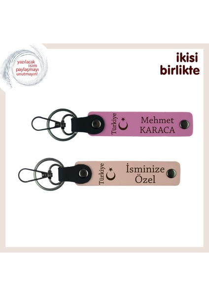 Aşkın ve Sadakatin Sembolü – Özel Ayyıldız ve Türkiye Desenli Anahtarlık Takımı, Pembe-Yavru Ağzı