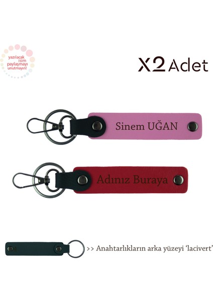 Romantik Armağan, Isim & Soyisim Kişiselleştirilmiş 2’li Anahtarlık, Kırmızı-Pembe-Lacivert