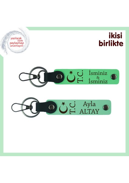 Ay Yıldız Tc Desenli Öğretmene Teşekkür Anahtarlığı – Kişiye Özel 2’li Set, F Yeşil-Yeşil