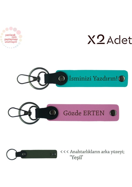 Babaya Özel Jest, Isim & Soyisim Kişiselleştirilmiş 2’li Anahtarlık, Koyu Turkuaz-Pembe-Yeşil
