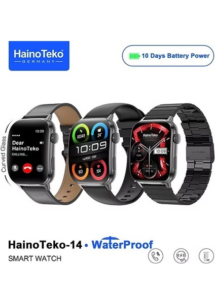 - 14 Su Geçirmez 10 Gün Pil Ömrü Amoled Ekran Akıllı Saat 3 Kordon