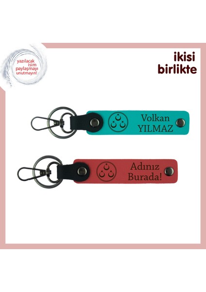 Vatan Temalı Anlamlı Sürpriz, Üç Ayyıldızlı Kişiye Özel 2’li Anahtarlık Takımı, K Turkuaz-Nar Çiçeği