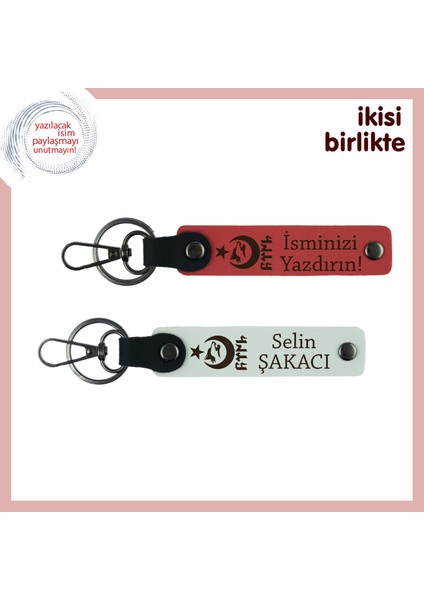 Ayyıldız Kurt Göktürk Deri Anahtarlık Set – Milli Ruhla Hazırlanmış Kişisel Hediye, Nar Çiçeği-Beyaz