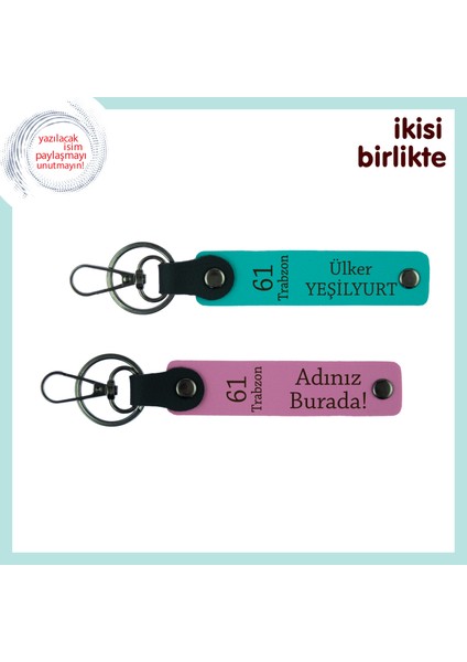 Küçük Ama Anlamlı Sürpriz, 61 Trabzon Temalı Deri Anahtarlık Takımı, Koyu Turkuaz-Pembe