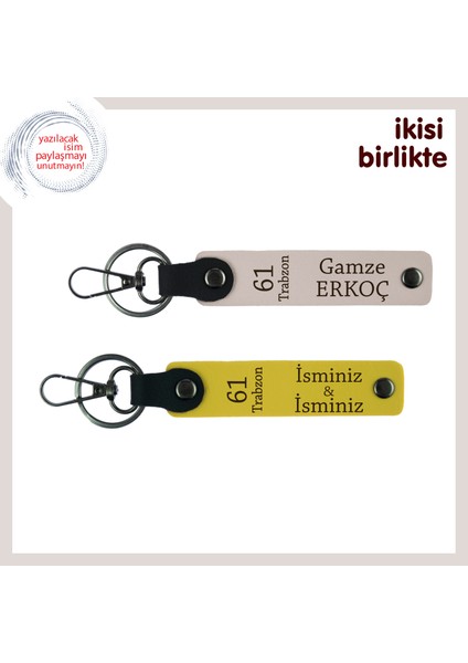 Trabzon Temalı 61 Numaralı Hediyelik Anahtarlık Takımı, Isminize Özel Üretim X2' Li, Pudra-Sarı