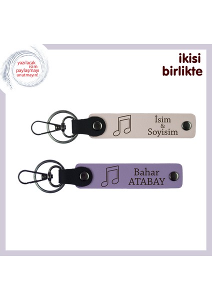 Eşinle Duygusal Müzik Anılarına Kalıcı Dokunuş, Kişisel Deri Anahtarlık Takımı, Pudra-Mor Menekşe