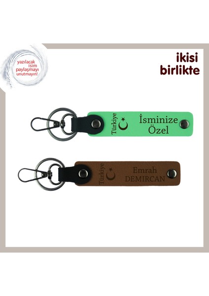 Vatansever Dokunuşlu Hediyelik – Ayyıldız ve Türkiye ve Isimli Anahtarlık 2' Li Set, F Yeşil-Kahve