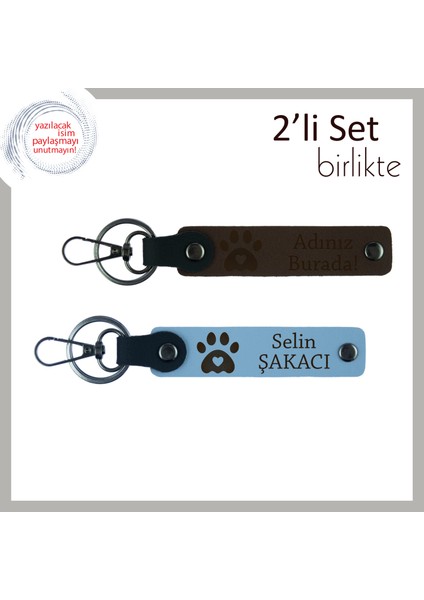 Veteriner Asistanına Teşekkür Için Kişisel Armağan, Kalpli Pati Temalı Set, Koyu Kahve-Gök Mavi