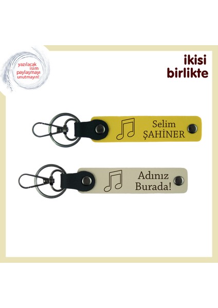 Müzik Dolu Ilişkilere Anlamlı Hatıra, Nota Detaylı Deri Anahtarlık Seti, Sarı-Sütlü Kahve