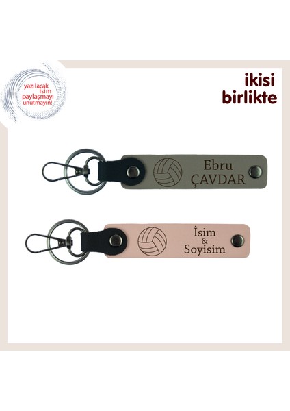 Voleybol Toplu Deri Anahtarlık Seti, Spora Gönül Verenler Için Kişisel Hediye, Kül Gri-Yavru Ağzı