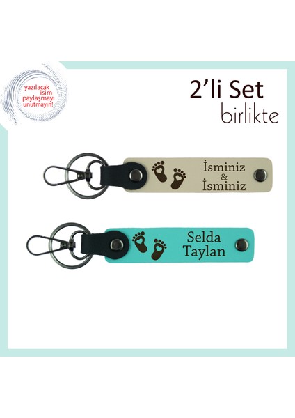 Yeni Bebeğiniz Için Kişiselleştirilen Hatıra Tasarımı, Kalp Figürlü Anahtarlık, Sütlü Kahve-Turkuaz