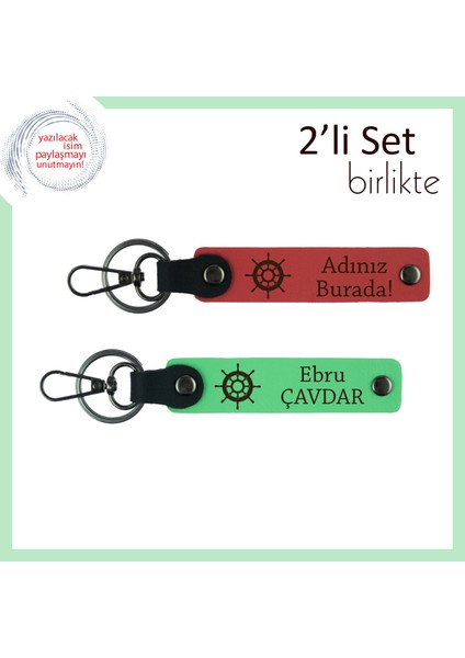 Baba ve Oğul Arasında Bağ Kuracak Gemi Dümeni Temalı Anahtarlık, Nar Çiçeği-Fıstık Yeşil