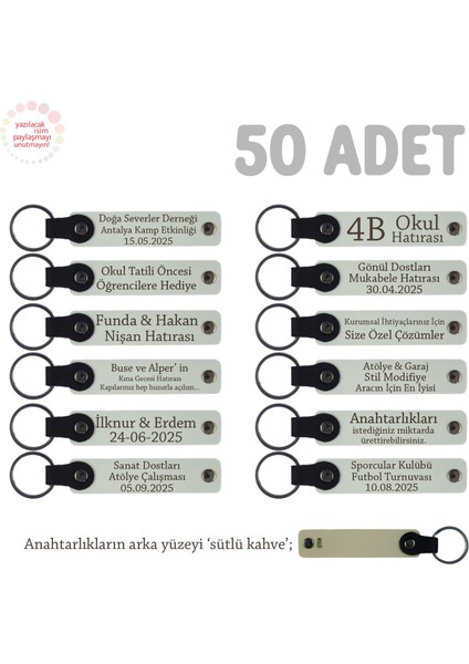Yeni Bebek Mevlüdü Için, 50'li Set, Anne ve Bebeğe Özel Isimli Deri Anahtarlık, Beyaz & S Kahve