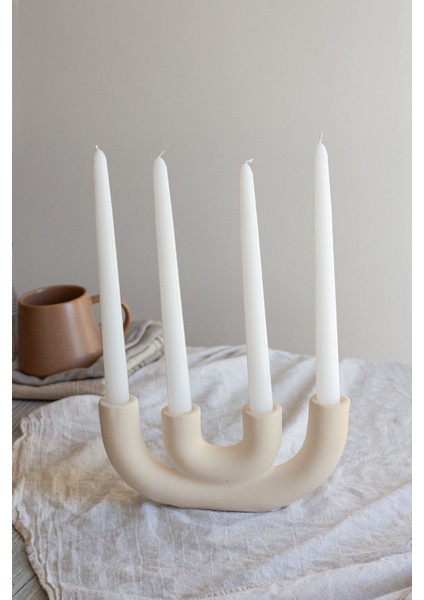 Bej Iskandinav Tarzı 4'lü Beton Şamdan Seti, Şık ve Modern Dekorasyon Için Ideal.