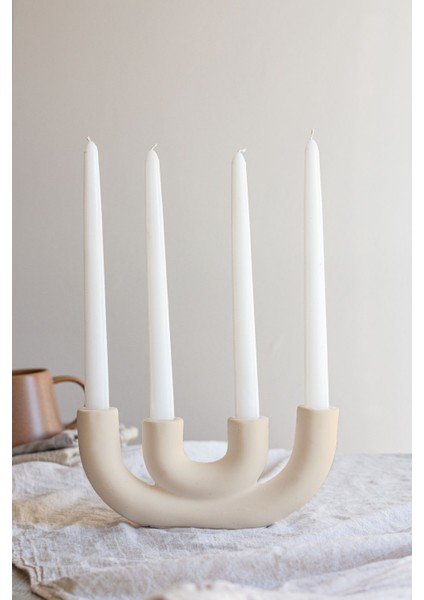 Bej Iskandinav Tarzı 4'lü Beton Şamdan Seti, Şık ve Modern Dekorasyon Için Ideal. fiyatları